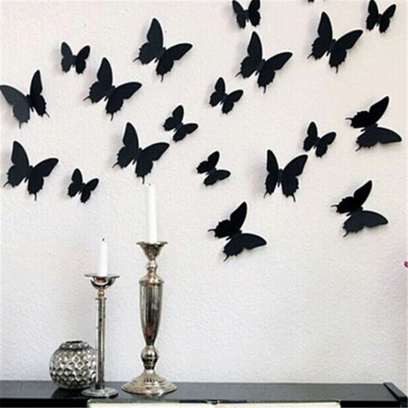 Qfdian 24Pcs/Lot PVC 3D DIY Butterfly Wall Stickers for Home Decor