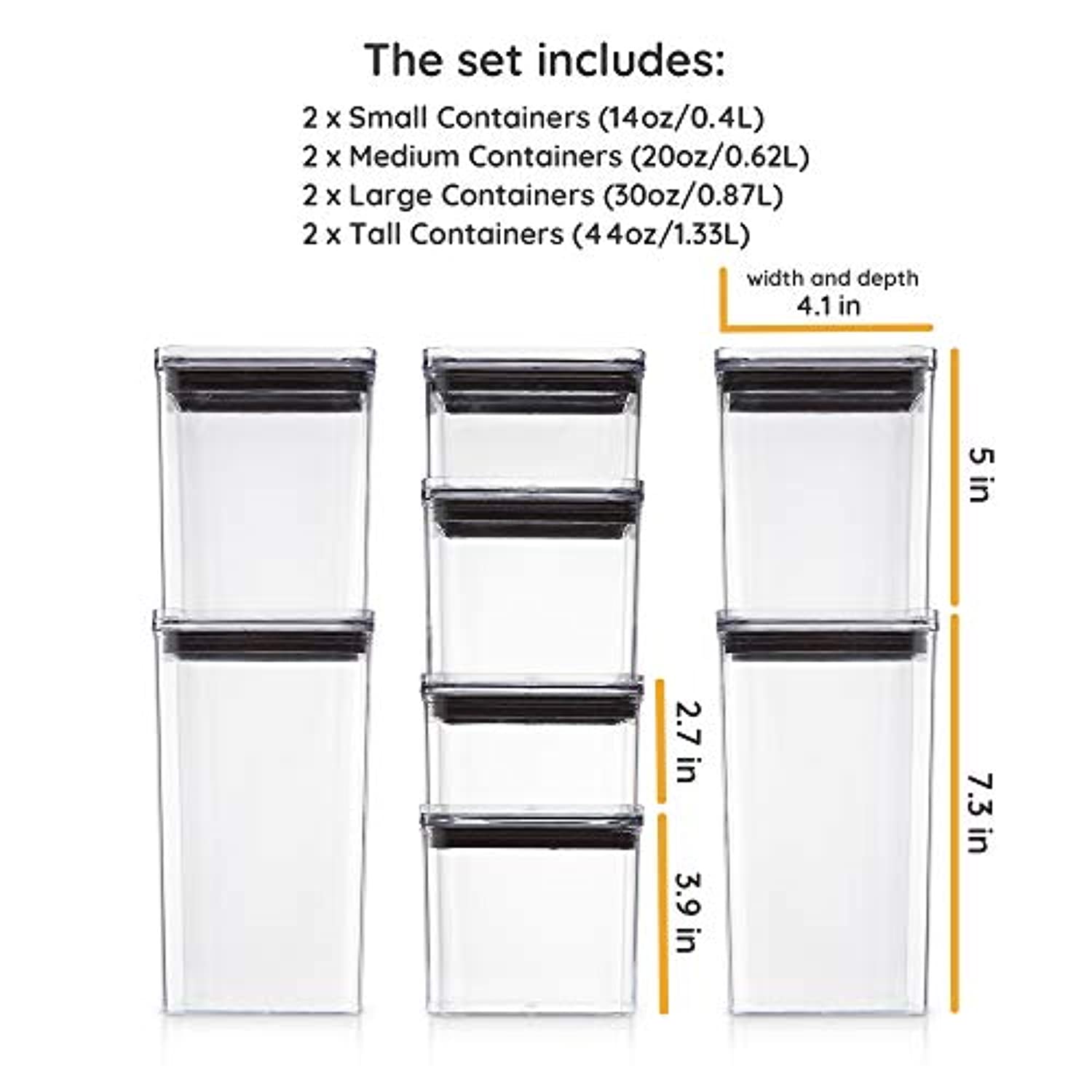 GoodCups Airtight Food Storage Containers for Kitchen - Set of 8 (Various Sizes) - Premium Pantry Organization Solution