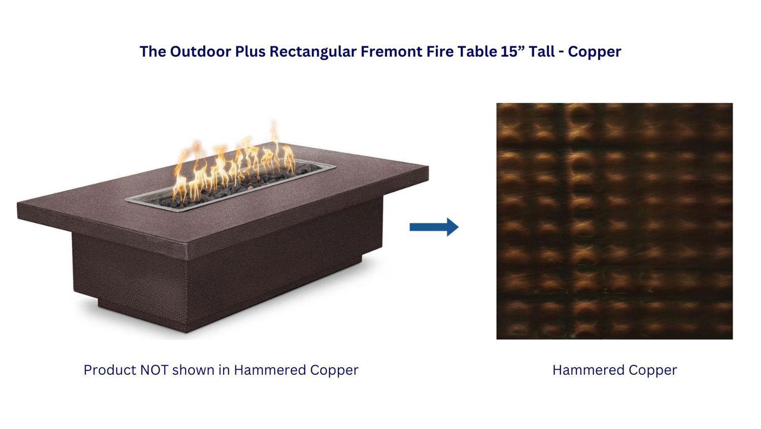 The Outdoor Plus 84 Rectangular Fremont Fire Table 15” Tall - Copper