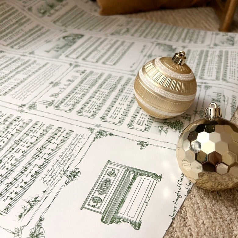 Vintage Christmas Carol Wrapping Paper Rolls | Green Holiday Music Sheets Gift Wraps