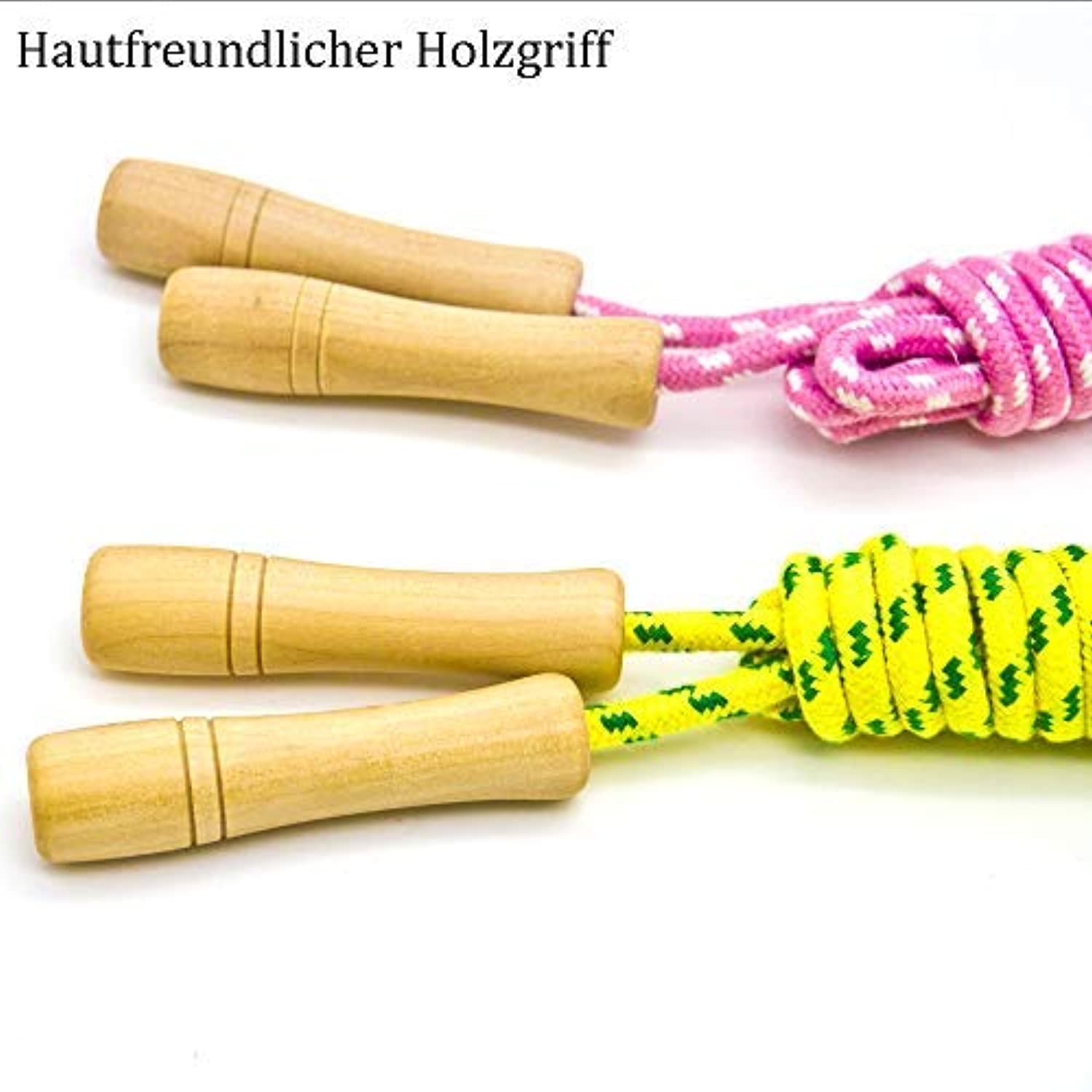 Homello Cotton Jump Rope for Kids - Wooden Handle, Adjustable, Pack of 2 (Yellow+Pink)