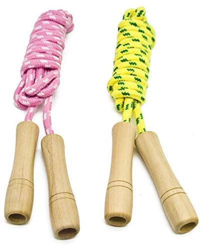Homello Cotton Jump Rope for Kids - Wooden Handle, Adjustable, Pack of 2 (Yellow+Pink)