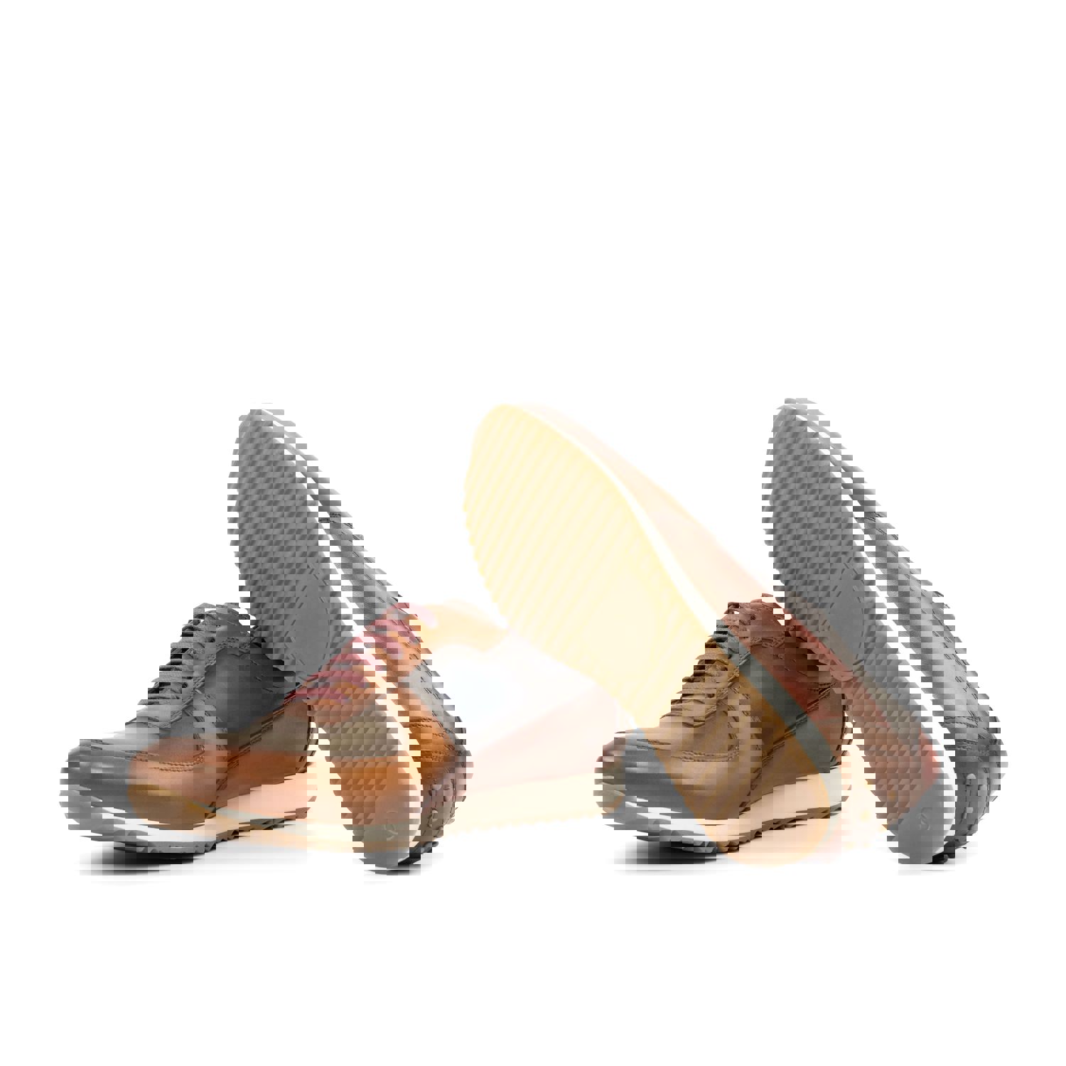 DapperFam Cesare Mens Italian Leather Trainer in Cognac, Med Brown, Navy, Red