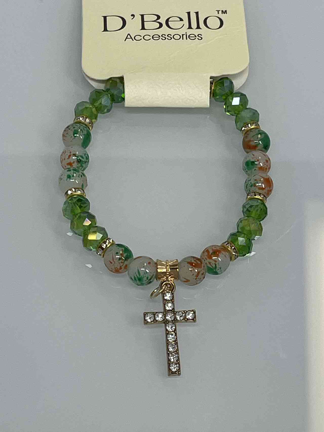 Crystal Beaded Bracelet with Full Diamond Cross Pendant - Stylish Hand Accessories & Gift