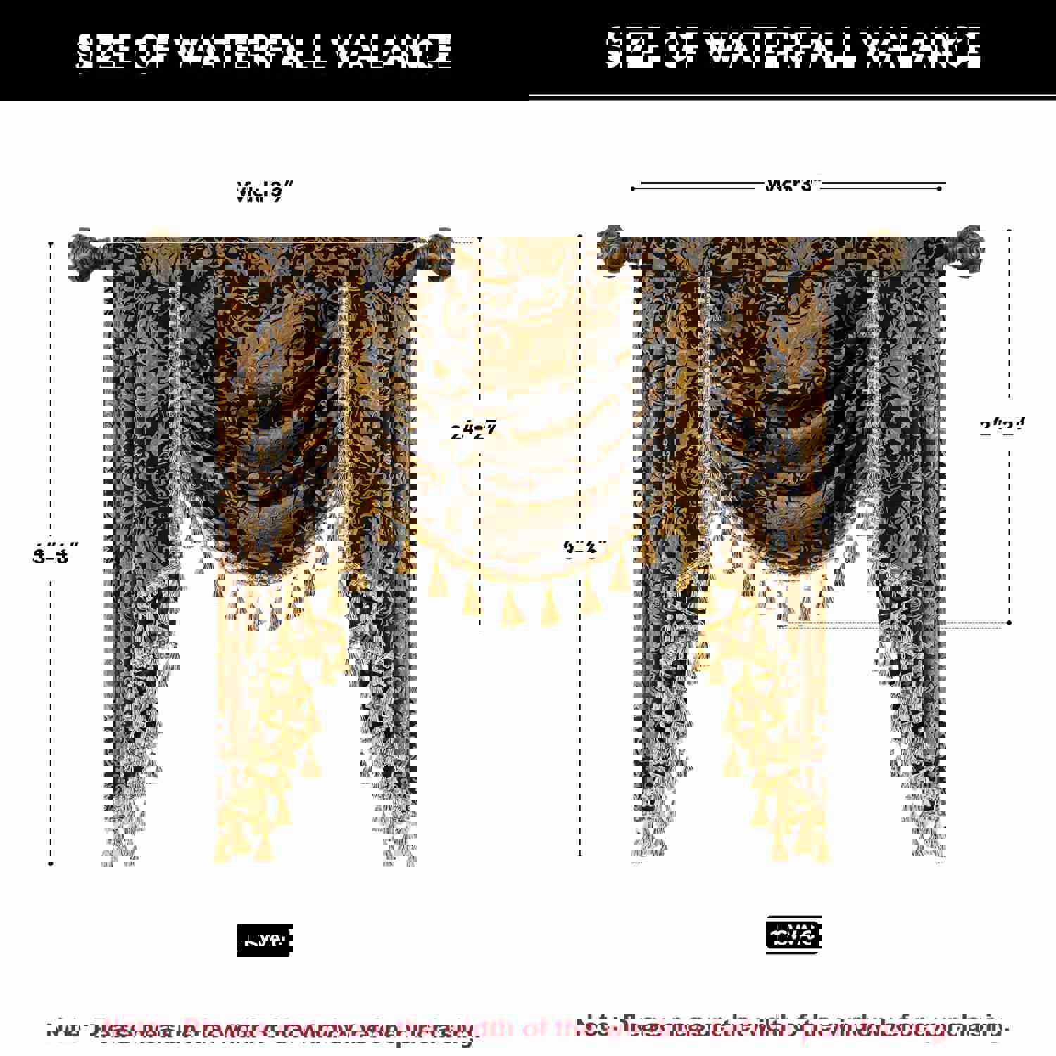 Black Florence Swag Valance with Classic Damask Pattern