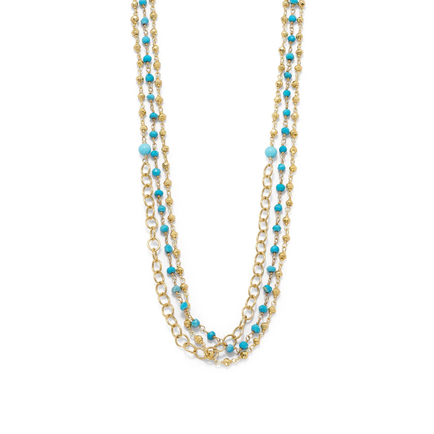 16 + 2 Extension Triple Strand 14K Gold Plated Multistone Necklace