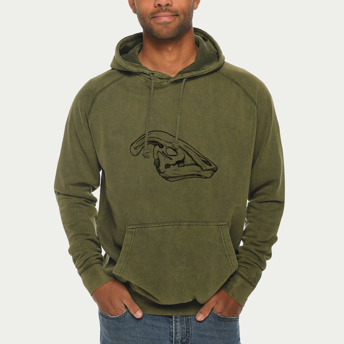 Vintage Unisex Parasaurolophus Skull Hoodie - 100% Cotton Raglan Sleeve