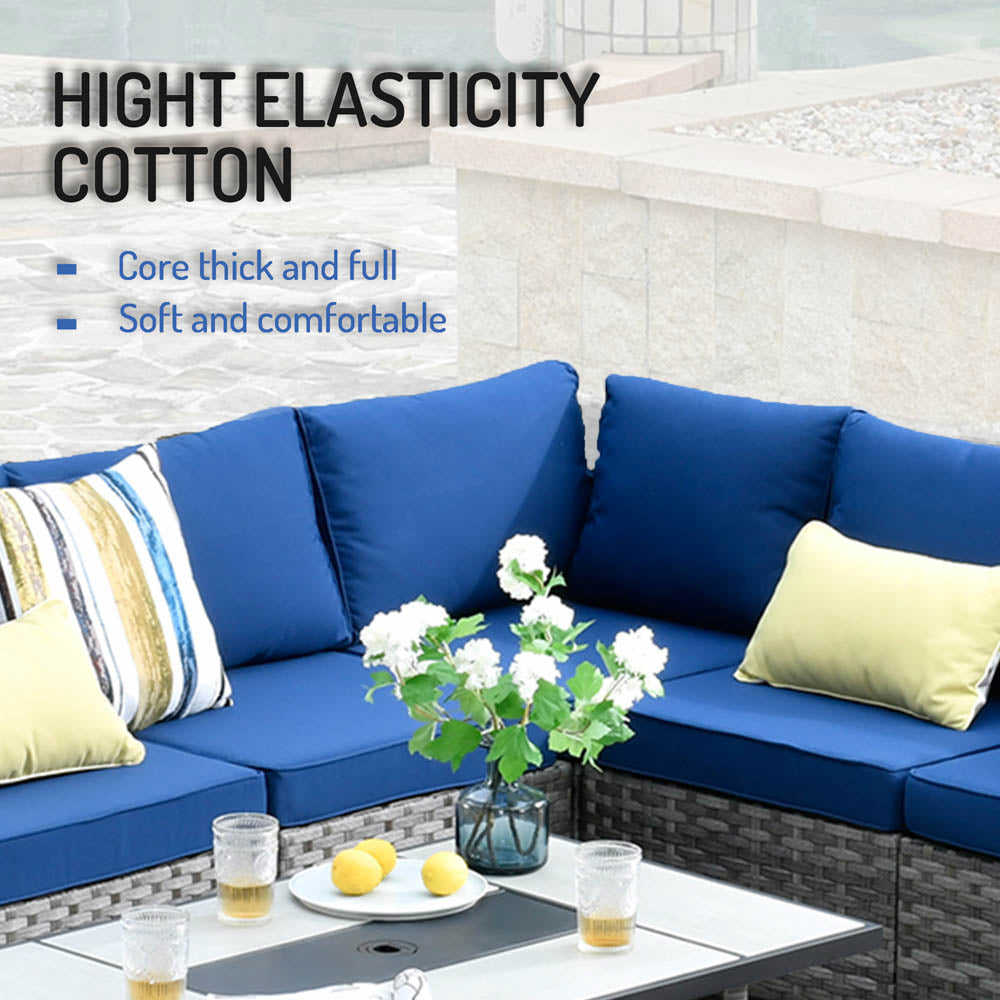 Ovios 13 Pieces Outdoor Furniture Set with Broad Handrails and Fire Pit Table