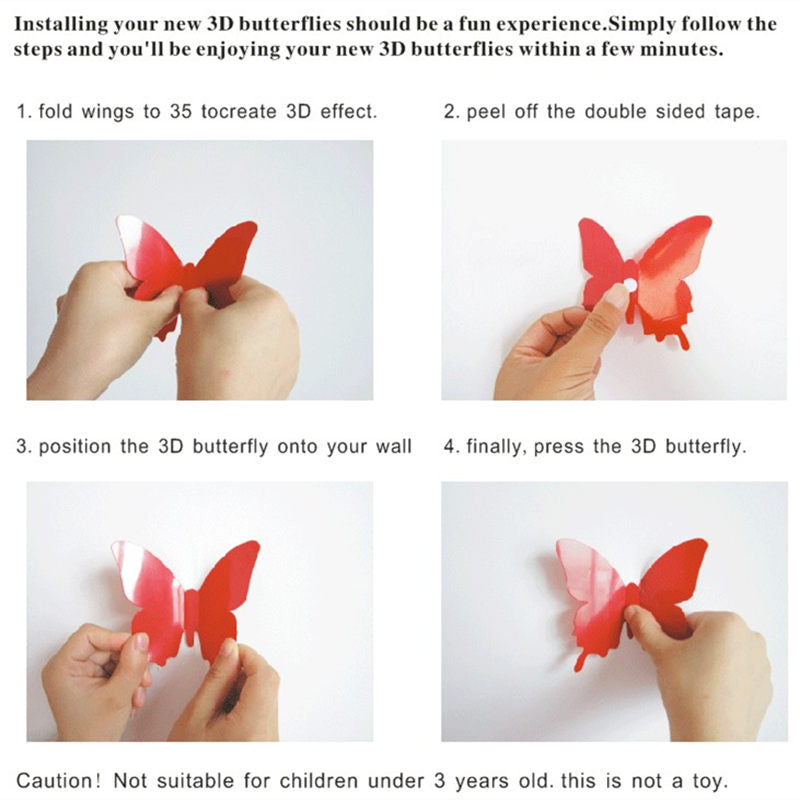 Qfdian 24Pcs/Lot PVC 3D DIY Butterfly Wall Stickers for Home Decor
