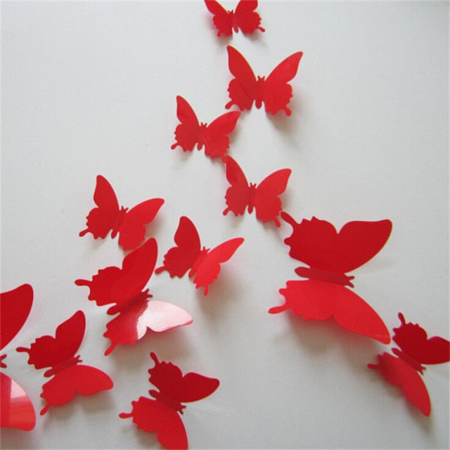 Qfdian 24Pcs/Lot PVC 3D DIY Butterfly Wall Stickers for Home Decor
