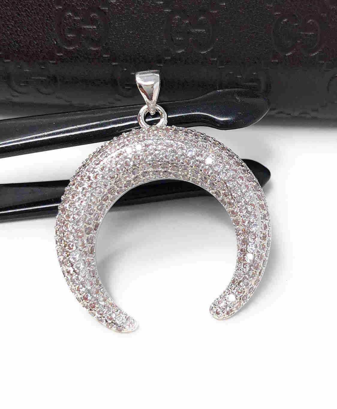 CZ Micro Pave Double Horn Moon Crescent Pendant for DIY Jewelry Making