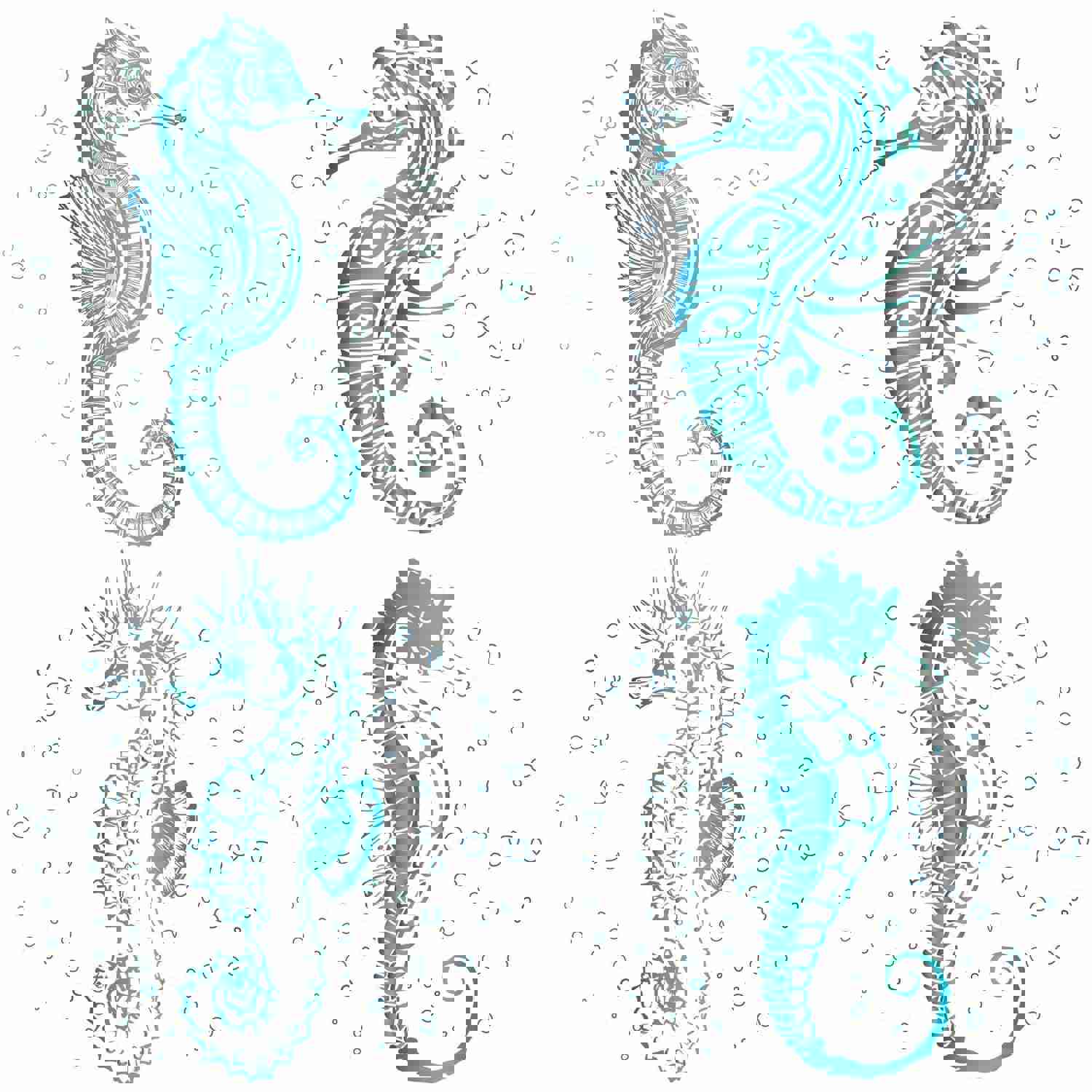 Craspire PVC Wall Sticker Set, Sea Horse Pattern, 4 Styles for Window or Stairway Decoration