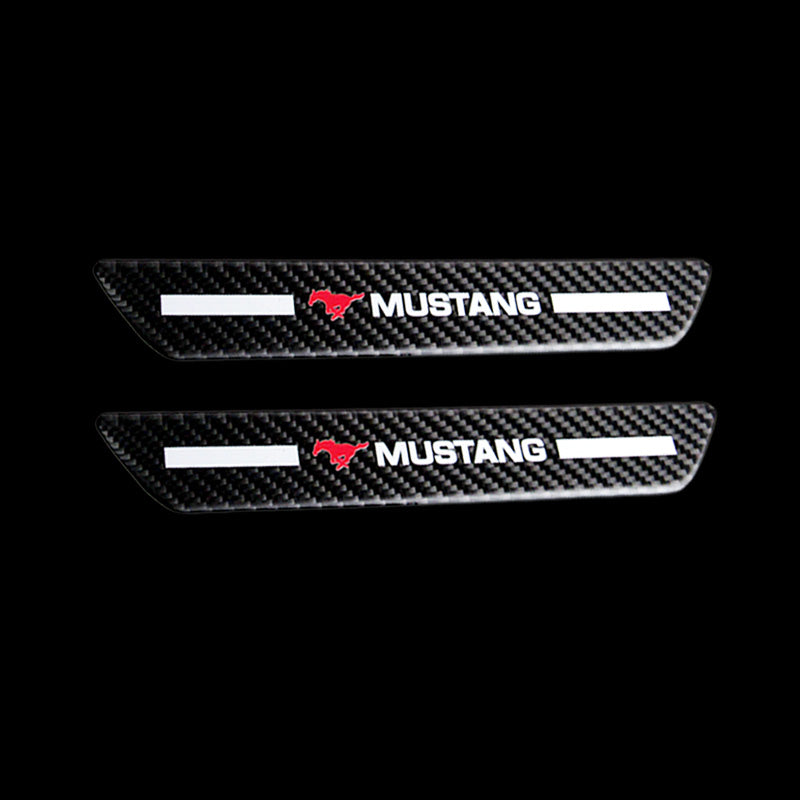 Mustang Carbon Fiber Car Door Welcome Plate Sill Scuff Cover Decal Sticker 4pc Set