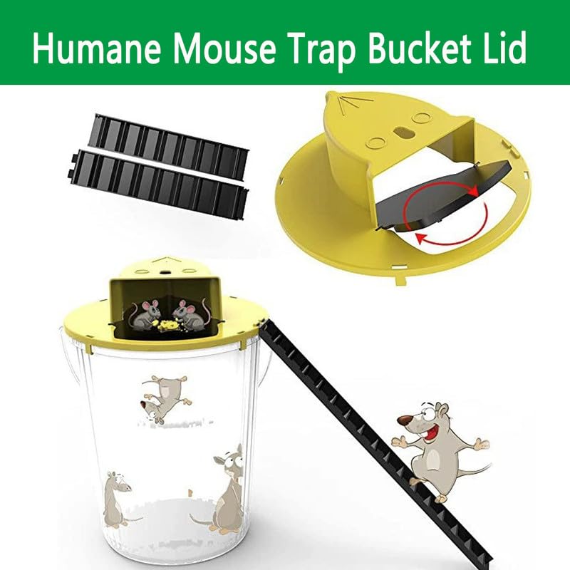 DOMISIGN Mouse Trap Bucket Lid 2 Packs - Humane, Reusable, Pet & Child Friendly