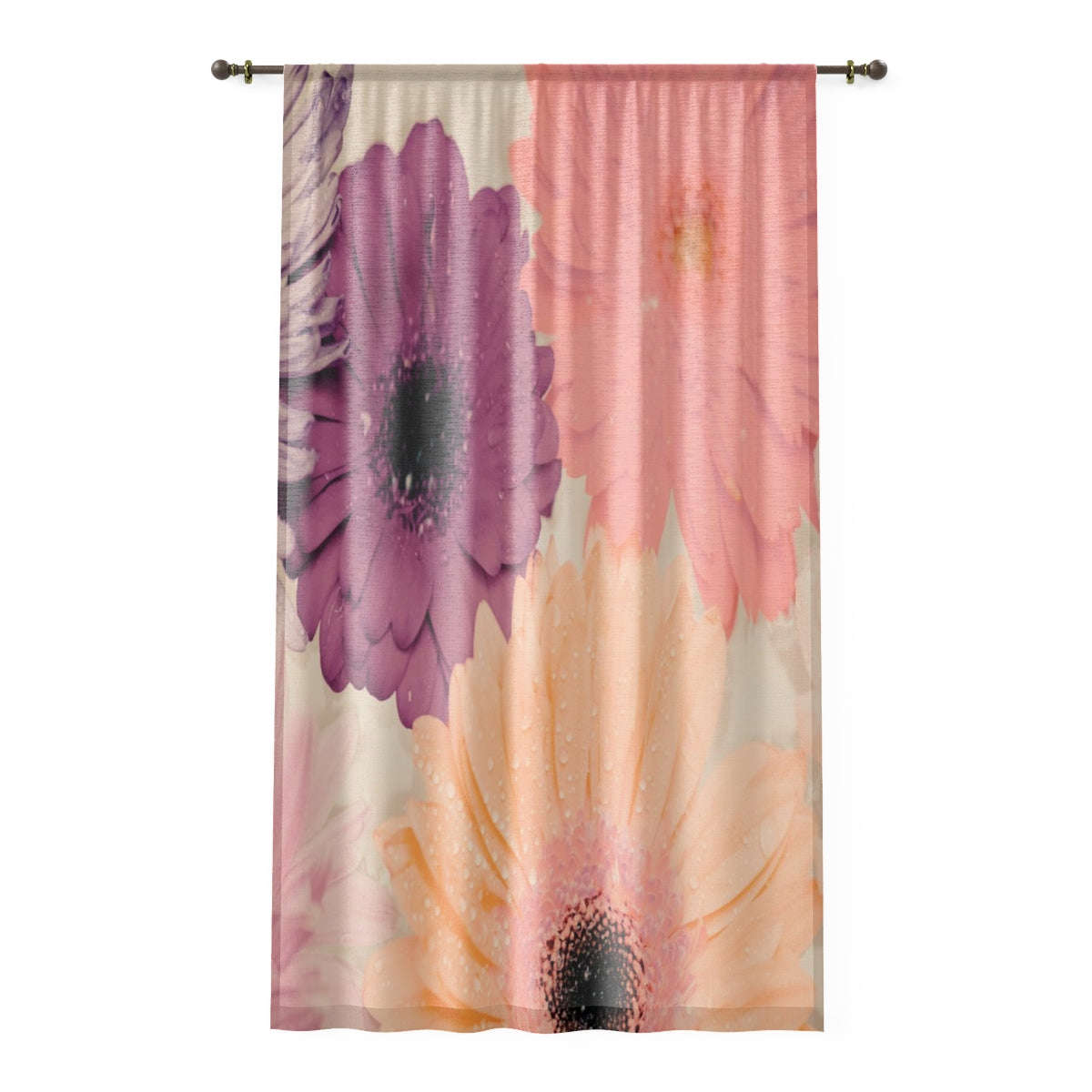 PINK PURPLE ORANGE FLOWERS - SHEER Window Curtain