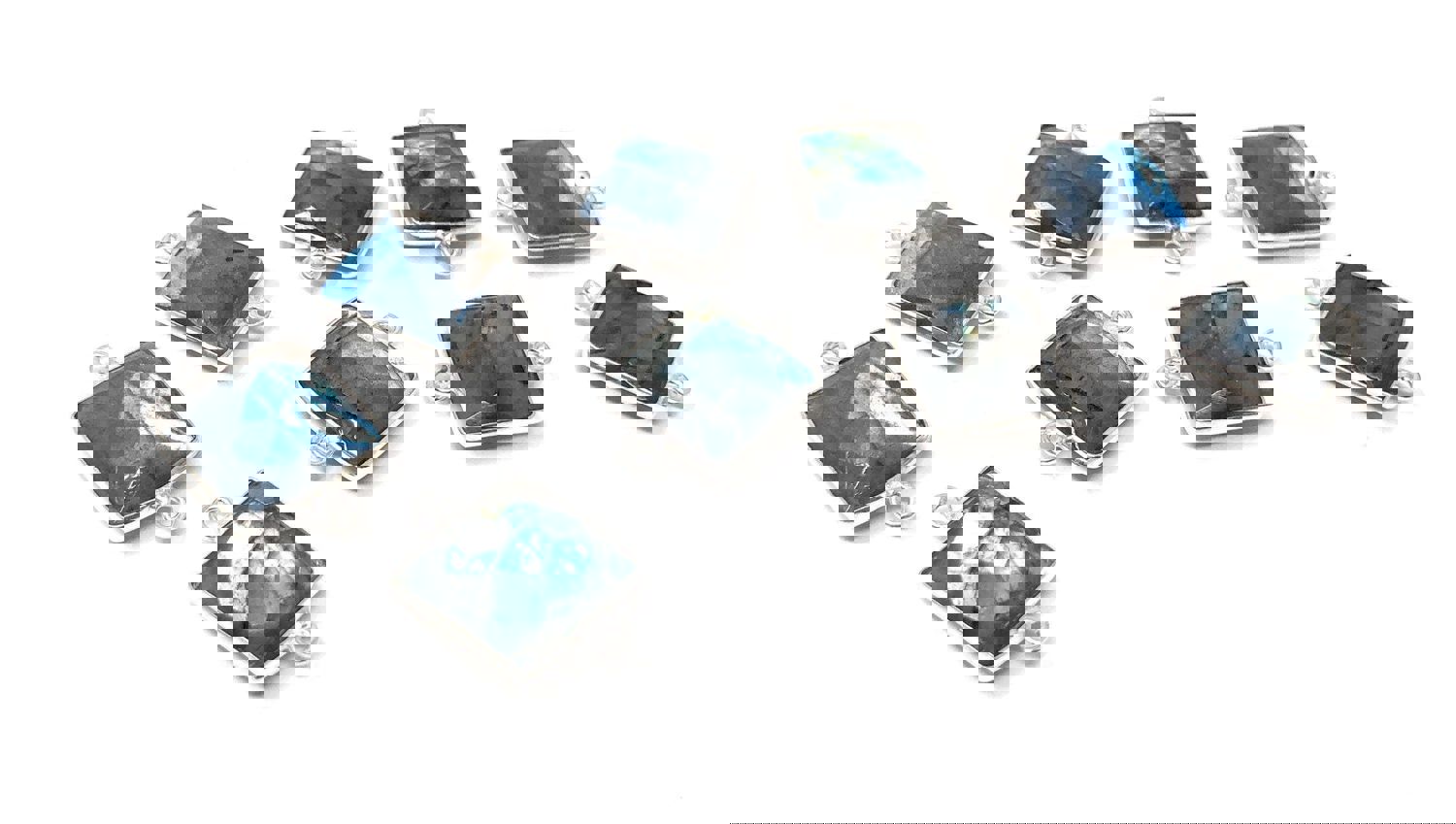 9 Pcs Labradorite Gemstone Connector, Sterling Silver Double Bail Connectors Charms for DIY Jewelry Making, 20x14mm