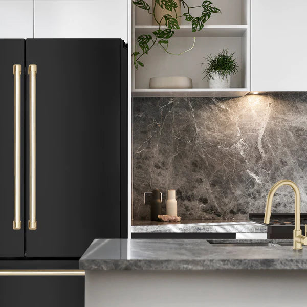 ZLINE 36 Autograph Edition 22.5 cu. ft Freestanding French Door Refrigerator with Ice Maker in Fingerprint Resistant Black Stainless Steel