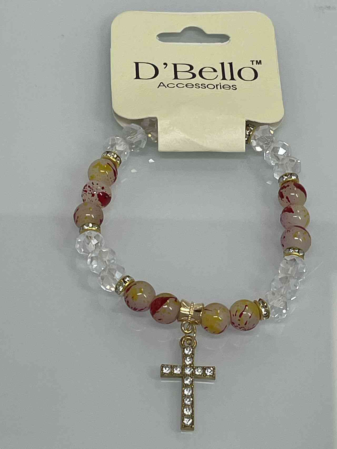 Crystal Beaded Bracelet with Full Diamond Cross Pendant - Stylish Hand Accessories & Gift