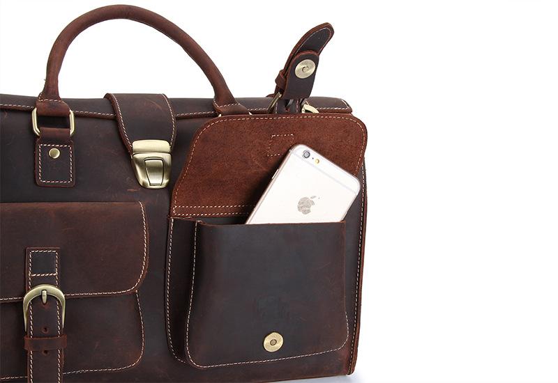 Vintage Brown Leather Large Men's Briefcase Weekender Travel Duffle Bag