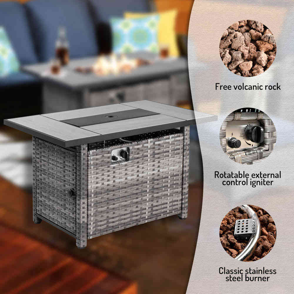 Ovios 13 Pieces Outdoor Furniture Set with Broad Handrails and Fire Pit Table