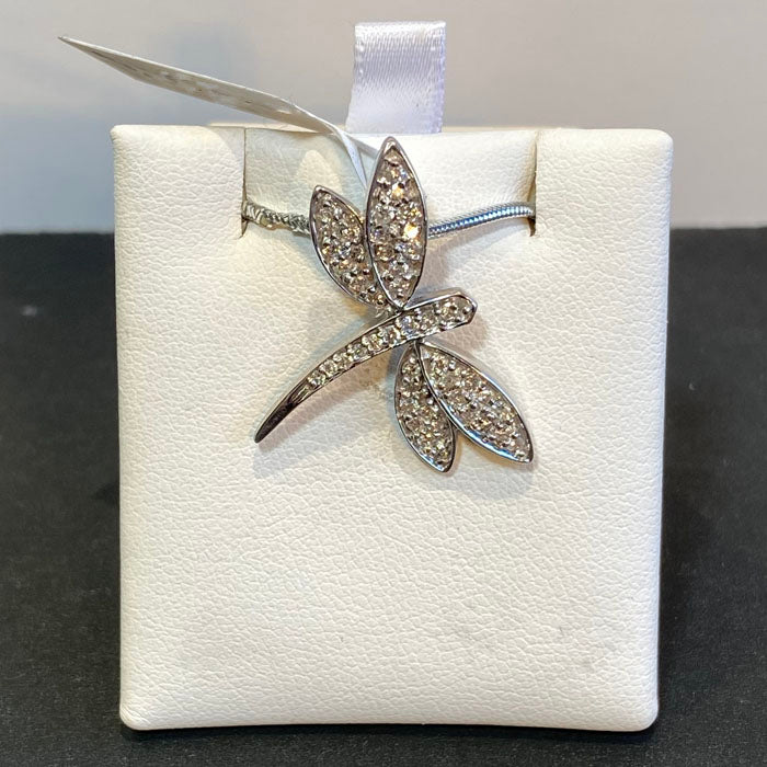 14K White Gold Diamond Dragonfly Pendant .40 Carats