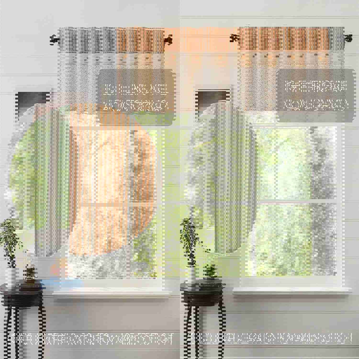 Farmhouse Valance Striped Floral Camilia Ruffled Window Curtain