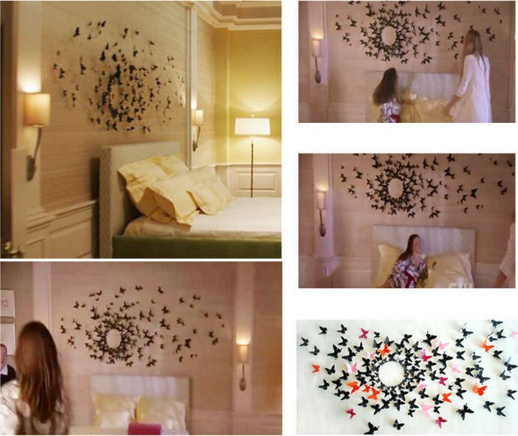 Qfdian 24Pcs/Lot PVC 3D DIY Butterfly Wall Stickers for Home Decor