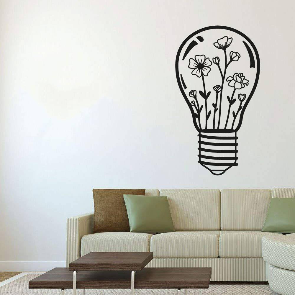 Flowers Floral Vinyl Wall Sticker Decal - Light Bulb Pot Small Flower Garden Spring Silhouette
