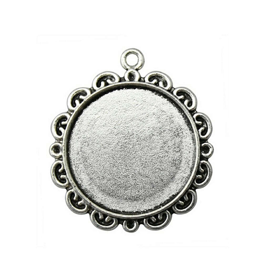 WYSIWYG 4pcs Antique Silver Flower Cameo Cabochon Pendant Base Setting