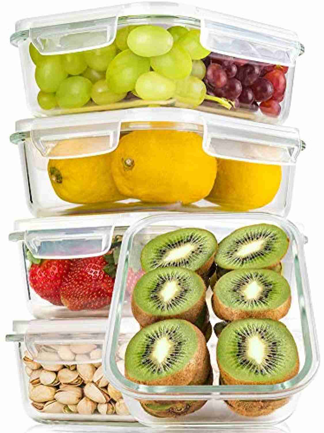 Bayco Large Glass Meal Prep Containers, 5 Pack (36oz) - Airtight, BPA Free & FDA Approved