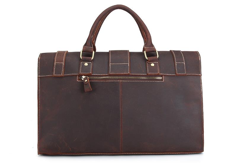 Vintage Brown Leather Large Men's Briefcase Weekender Travel Duffle Bag