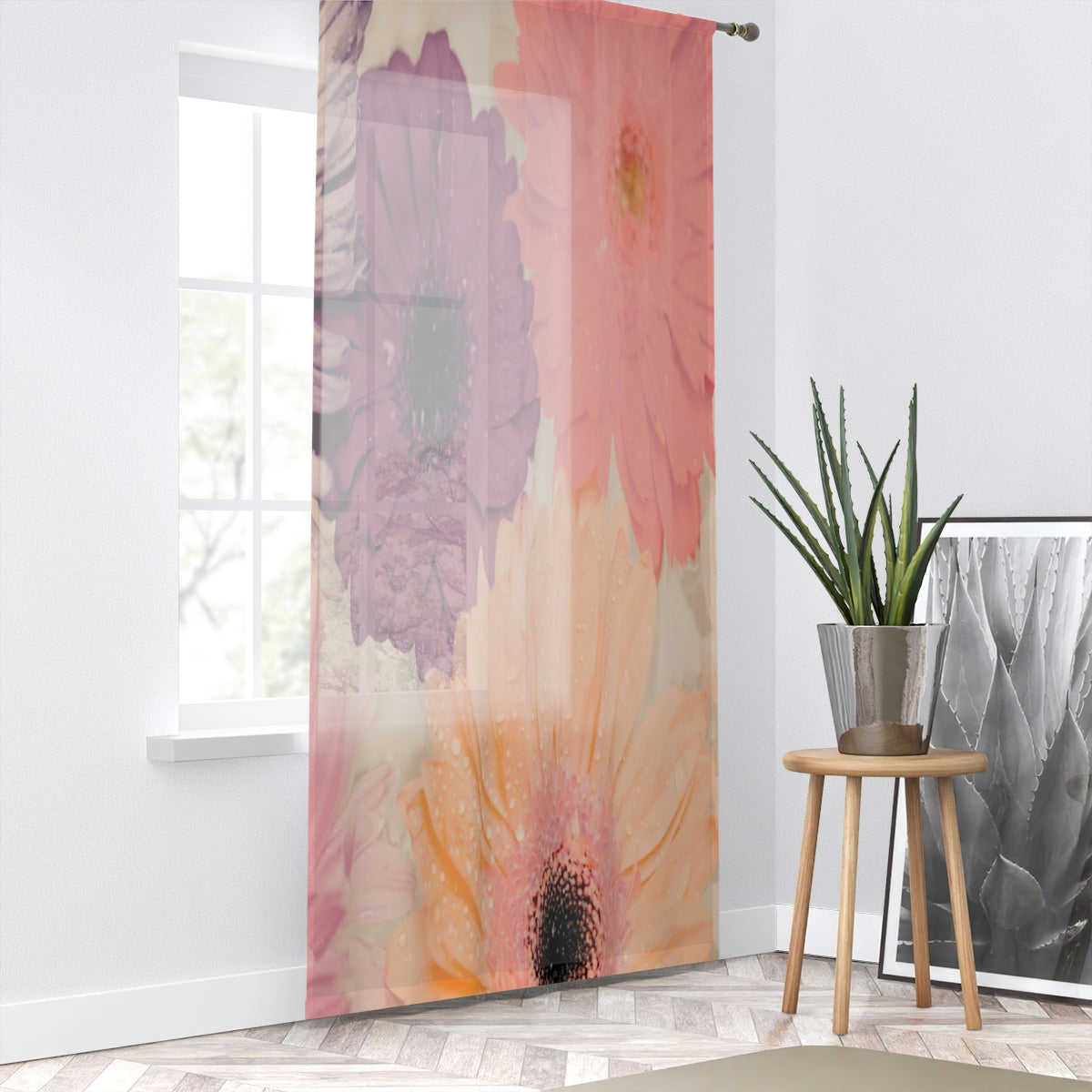 PINK PURPLE ORANGE FLOWERS - SHEER Window Curtain
