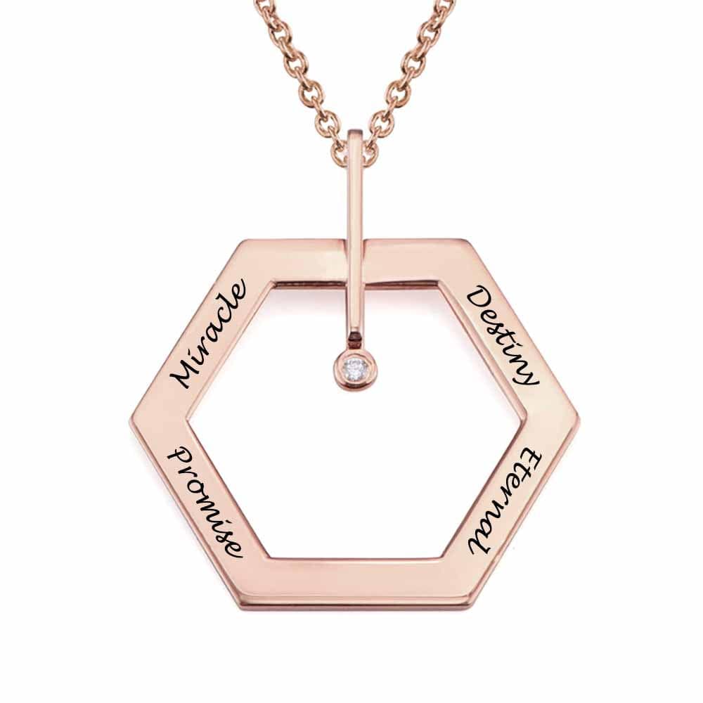Custom Text Hexagonal Necklace - Personalized Silver Name Jewelry for Mother's Day Gift
