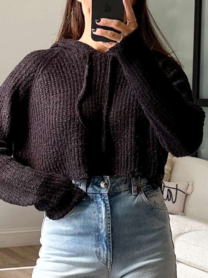 Edgy Knit Hooded Pullover - Black - FINAL SALE