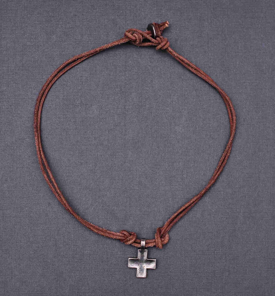Punk Biker Brown Surfer Cute Cross Pendant Leather Lace Necklace Choker