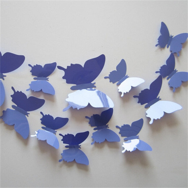 Qfdian 24Pcs/Lot PVC 3D DIY Butterfly Wall Stickers for Home Decor