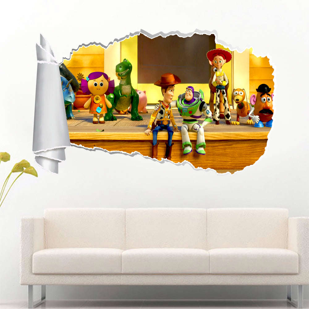 Toy Story Buzz Woody 3D Torn Paper Hole Ripped Effect Decal Wall Sticker WT242