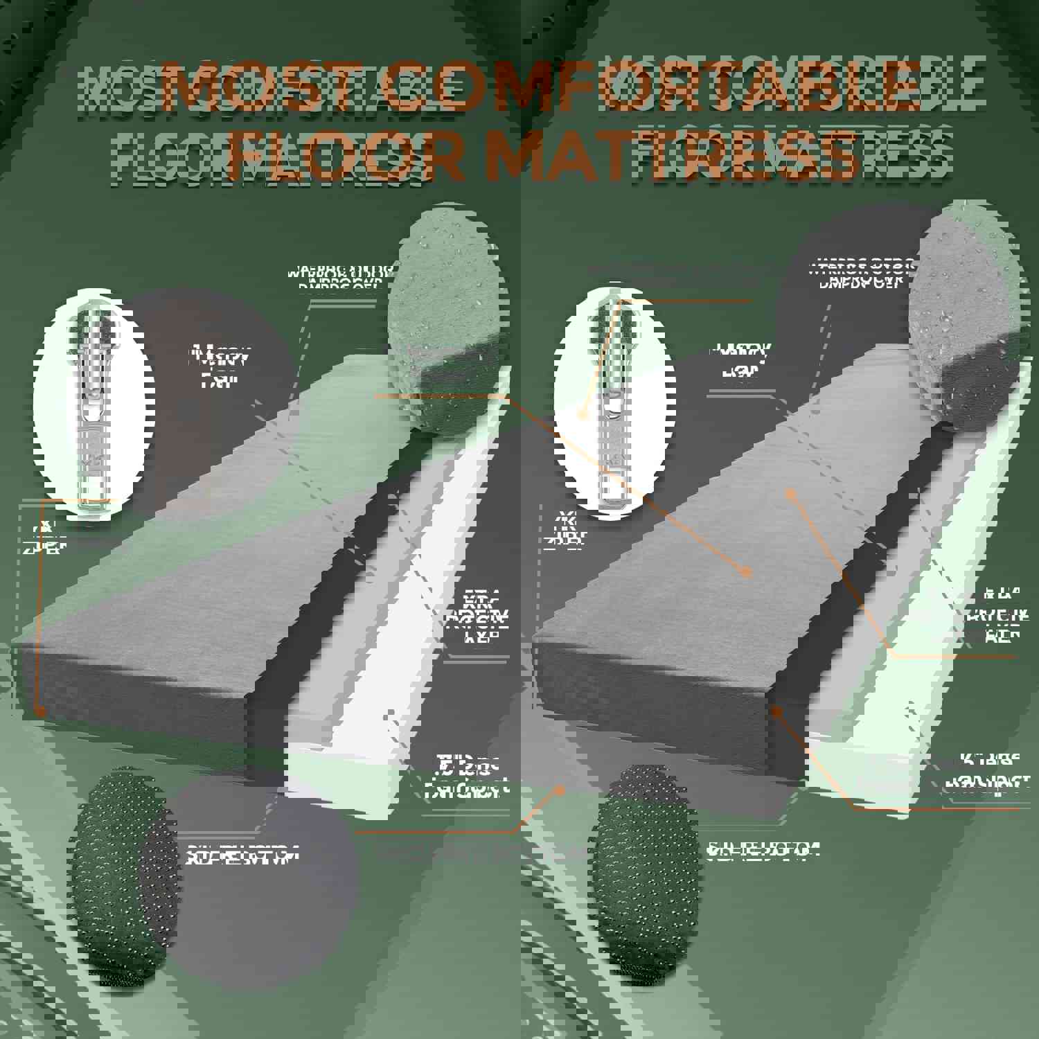 CertiPUR-US Memory Foam Camping Mattress Pad - Portable Roll Up Sleep Mat for Outdoor & Travel