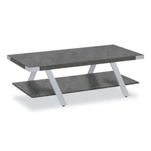 Safco Mirella™ Coffee Table - Rectangular 48x23.75x16, Stone Gray Top with Silver Base