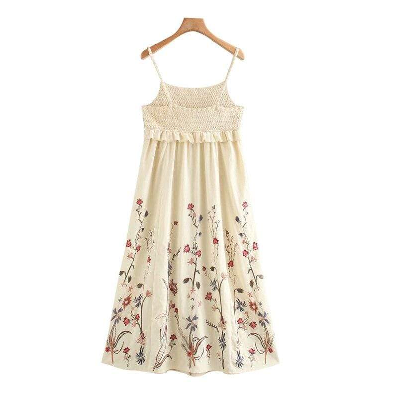 Fashion Floral Ruffled Linen Midi Dress