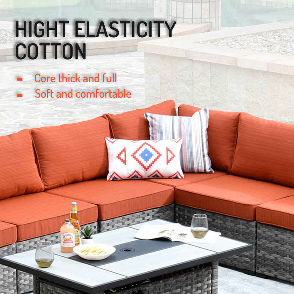 Ovios 13 Pieces Outdoor Furniture Set with Broad Handrails and Fire Pit Table