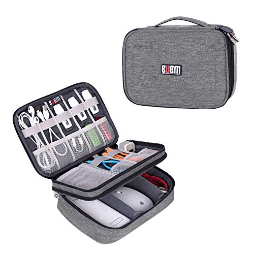 BUBM Double Layer Electronic Organizer for Travel Gadgets (Medium, Denim Gray)
