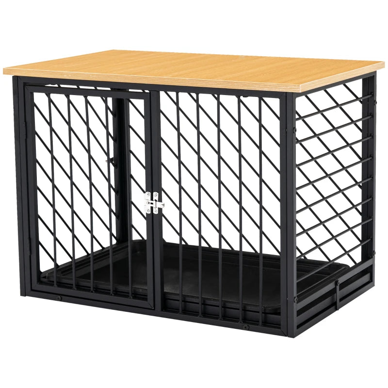 PawHut Heavy Duty Dog Crate Furniture with Removable Tray, Indoor Kennel End Table for Small Medium Dogs, Black