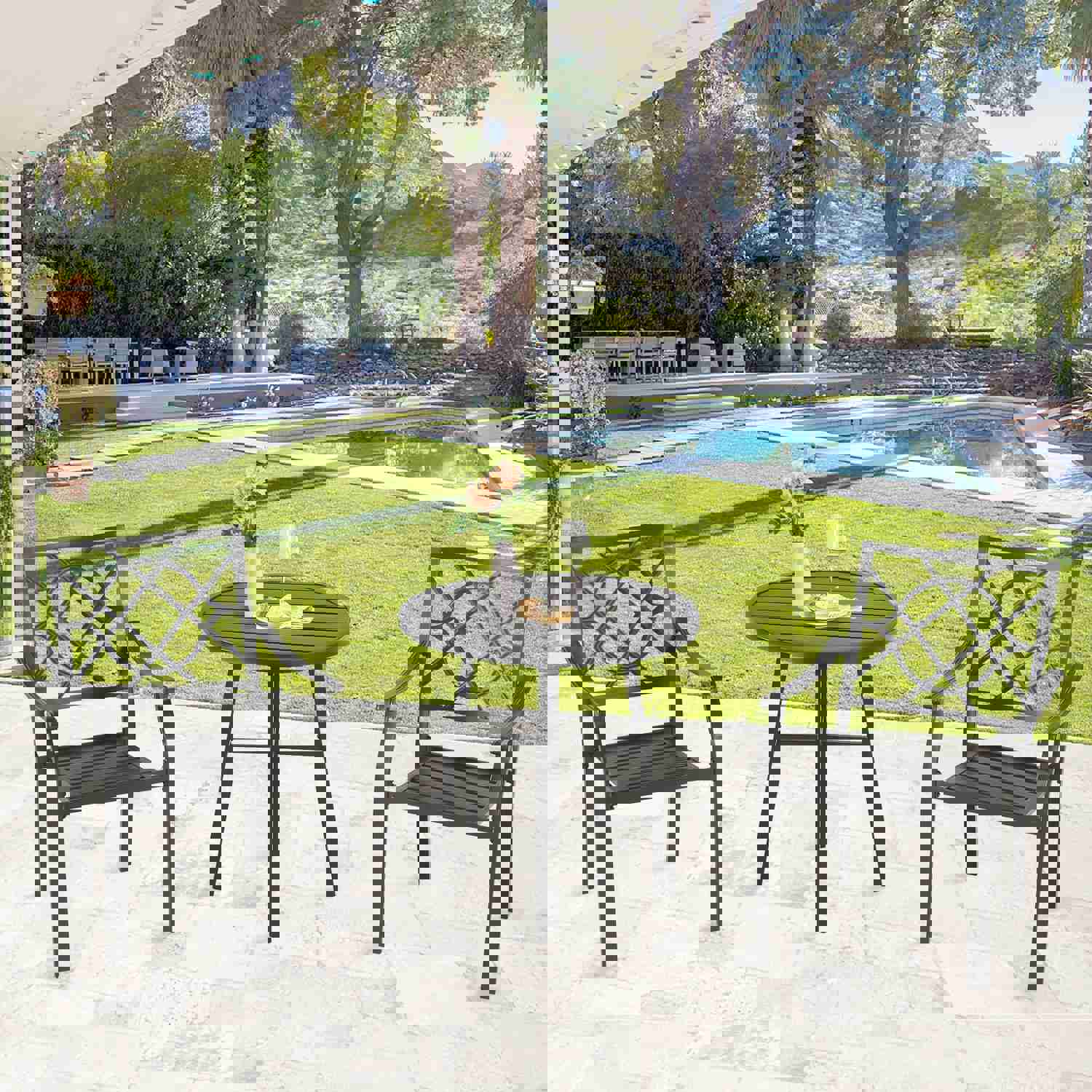 Patio Outdoor Round Metal Dining Table - Retro Bistro Side Table for Indoor and Outdoor Use
