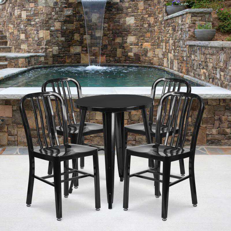 CH-51080TH-4-18VRT Flash Furniture Thomas Commercial Grade 24 Round Black Metal Indoor-Outdoor Table Set with 4 Chairs