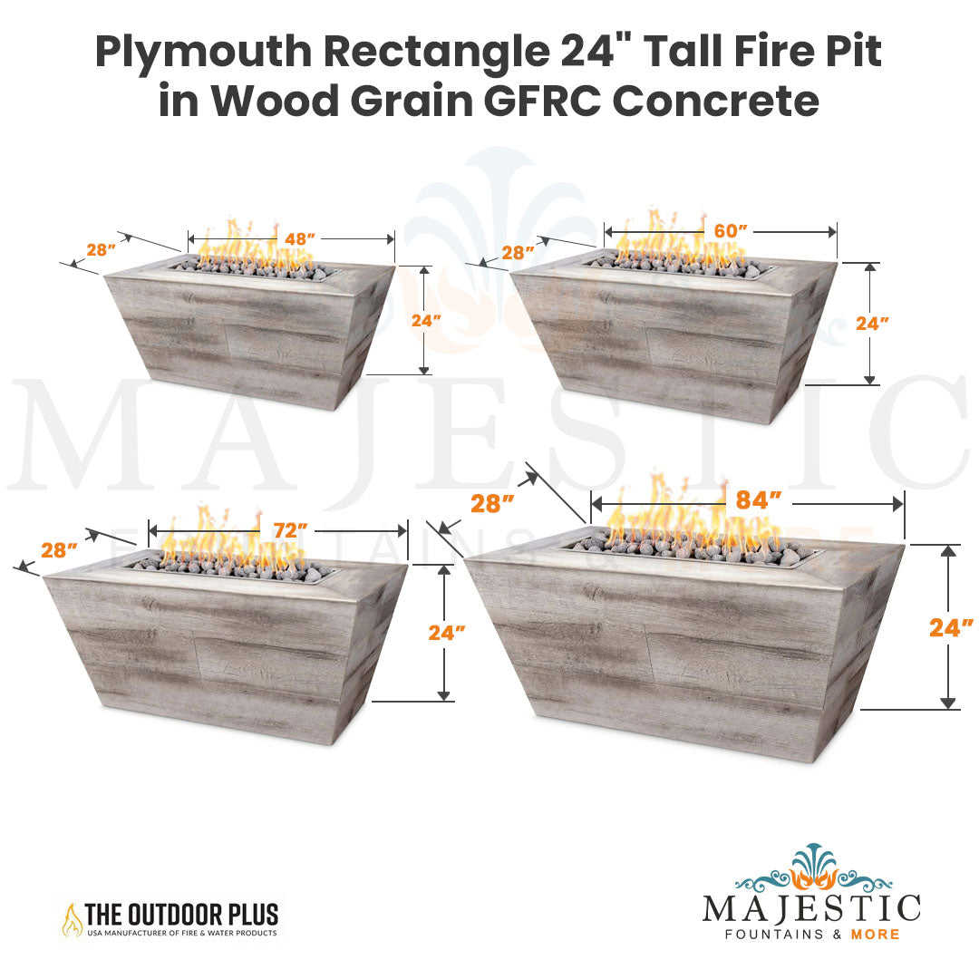 The Outdoor Plus Plymouth Rectangle 24 Tall Woodgrain Concrete Fire Pit with Free Cover