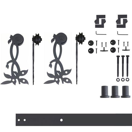 Non-Bypass Sliding Barn Door Hardware Kit with Flower Design Roller