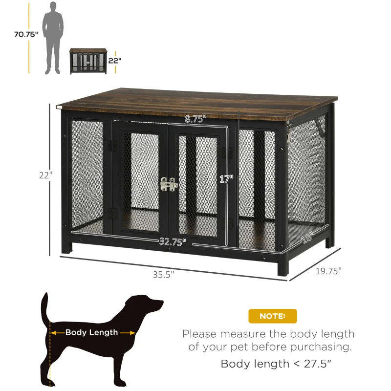 PawHut Heavy Duty Dog Crate Furniture with Removable Tray, Indoor Kennel End Table for Small Medium Dogs, Black