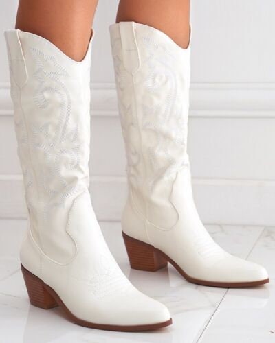 Embroidery Chunky Cowboy Boots for Women