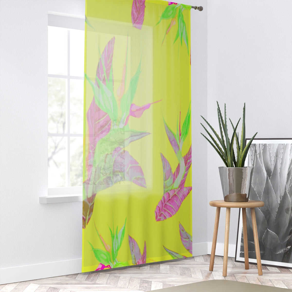 BIRD OF PARADISE & HOT YELLOW - SHEER Window Curtain